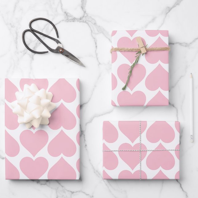 Pink Hearts Pattern, Romantic, Love Wrapping Paper Sheet (Front)