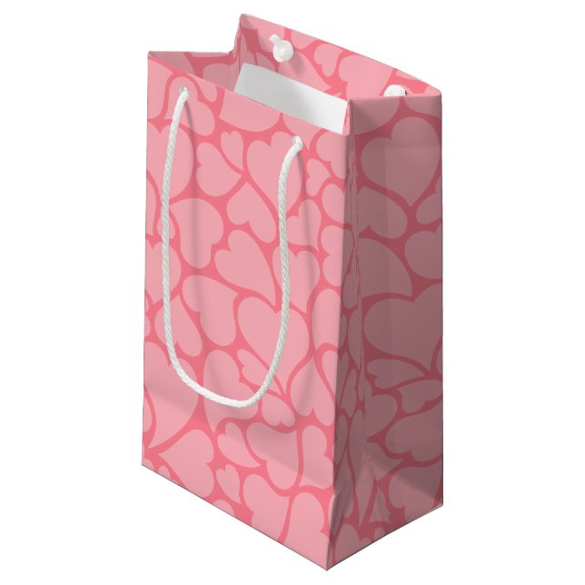Pink Hearts Pattern Small Gift Bag (Front Angled)