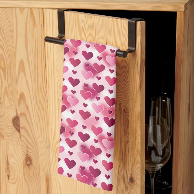 Pink Hearts Pattern Tea Towel (Thirds Fold)