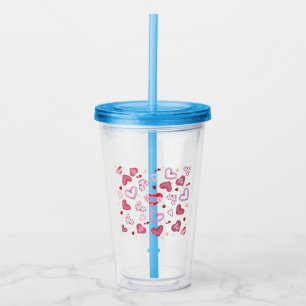 Pink Hearts Pattern Valentine's Day Acrylic Tumbler