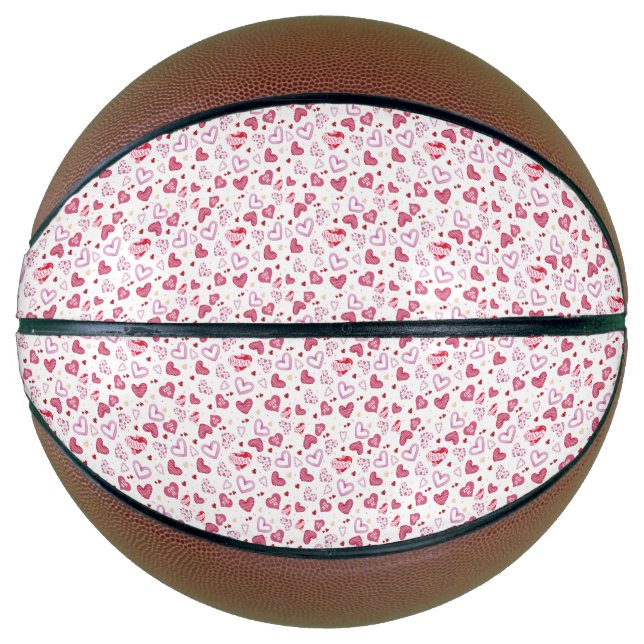 Pink Hearts Pattern Valentine's Day Basketball (Front)