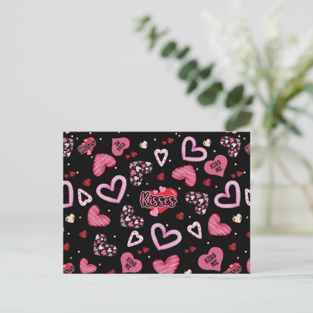 Pink Hearts Pattern Valentine's Day Holiday Postcard (Standing Front)