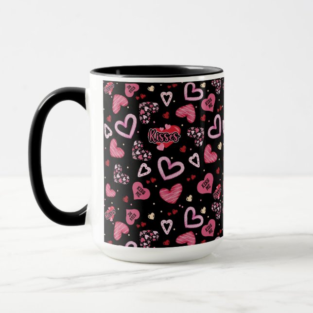 Pink Hearts Pattern Valentine's Day Mug (Left)