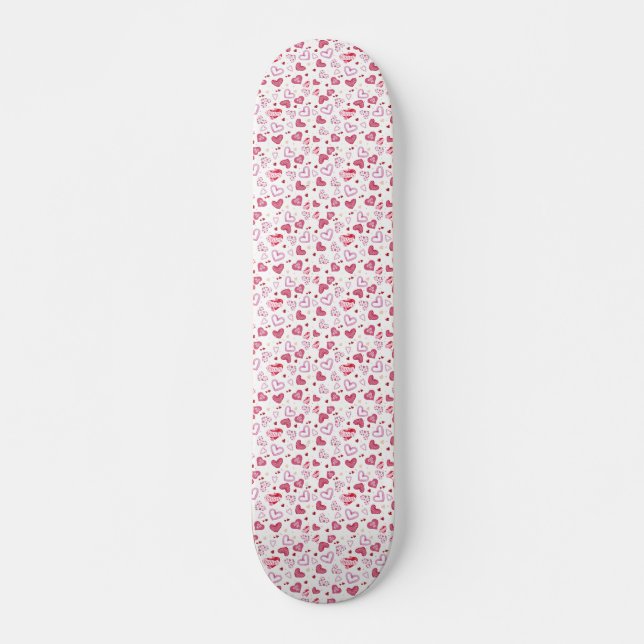 Pink Hearts Pattern Valentine's Day Skateboard (Front)
