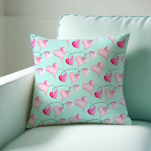 Pink Hearts Pattern Watercolor Cushion