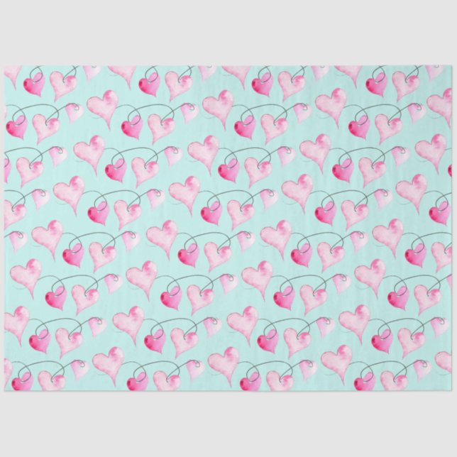 Pink Hearts Pattern Watercolor Tissue Paper (Front)