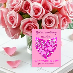 Pink Hearts Paws Cat/Dog Animal Lovers Valentines Postcard