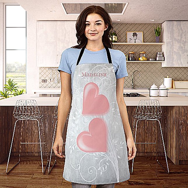 Pink Hearts Personalised Apron (Pink Hearts Personalized Apron)