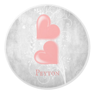 Pink Hearts Personalised Ceramic Knob