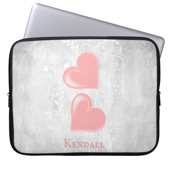 Pink Hearts Personalised Laptop Sleeve (Front)