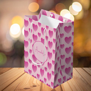 Pink Hearts Personalised Medium Gift Bag