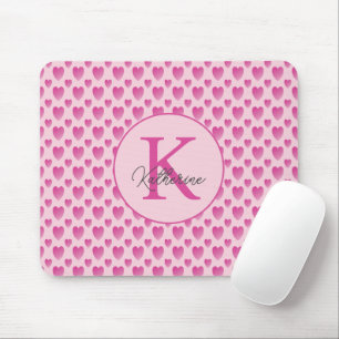 Pink Hearts Personalised Monogram Mouse Pad