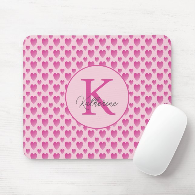 Pink Hearts Personalised Monogram  Mouse Pad (With Mouse)