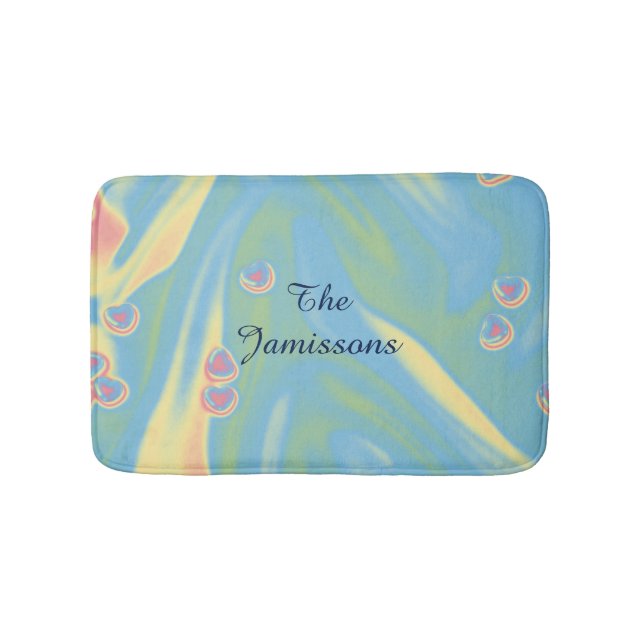 Pink Hearts Personalised Plush Bath Mat (Front)