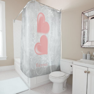 Pink Hearts Personalised Shower Curtain