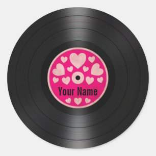 Pink Hearts Personalised Vinyl Record Album Classic Round Sticker