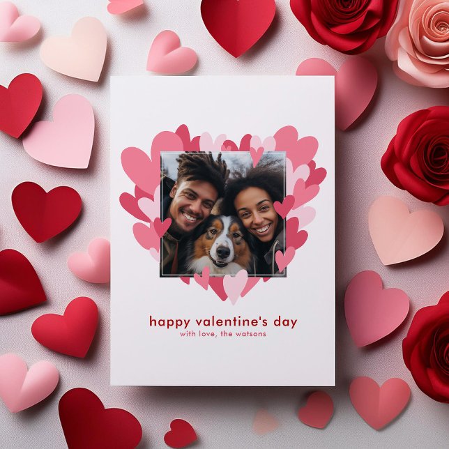 Pink Hearts Photo Frame Valentines Day Holiday Card (Creator Uploaded)