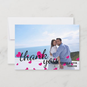 Pink Hearts Photo - Thank You Flat Card