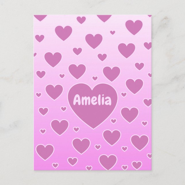 Pink Hearts Postcard (Front)