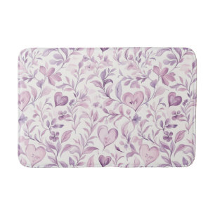Pink Hearts Purple Leaves Bath Mat