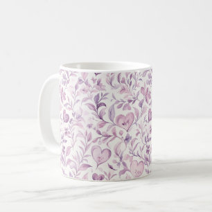 Pink Hearts Purple Leaves Coffee Mug
