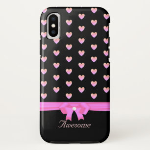 Pink hearts, ribbon and calligraphy on black Case-Mate iPhone case