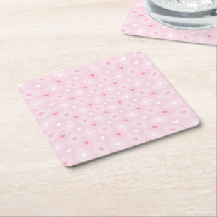 Pink Hearts Romantic Party Square Paper Coaster