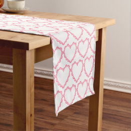 Pink Hearts Romantic Pink and White Country Short Table Runner