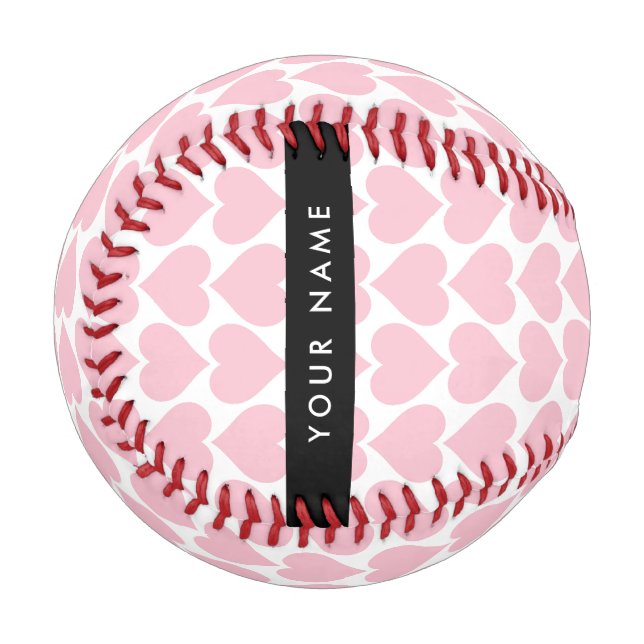 Pink Hearts, Romantic, Your Name, Personalise Baseball (Front Left)