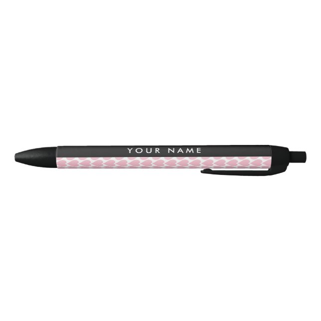 Pink Hearts, Romantic, Your Name, Personalise Black Ink Pen (Bottom)