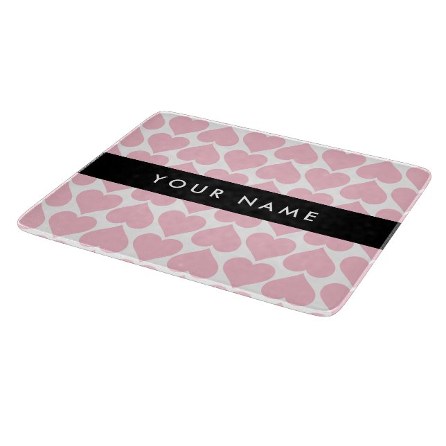 Pink Hearts, Romantic, Your Name, Personalise Cutting Board (Corner)