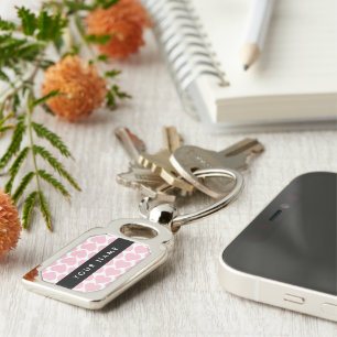 Pink Hearts, Romantic, Your Name, Personalise Key Ring