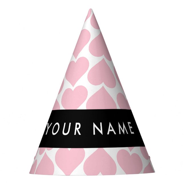Pink Hearts, Romantic, Your Name, Personalise Party Hat (Front)