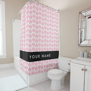 Pink Hearts, Romantic, Your Name, Personalise Shower Curtain