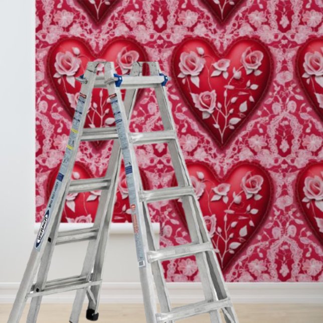 Pink Hearts Roses White Lace Peel Stick Wallpaper (Pink Hearts Roses White Lace Peel Stick Wallpaper)