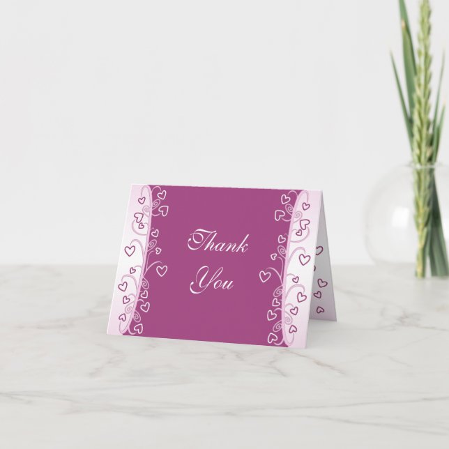 Pink Hearts Scrolls Thank You Card (Front)