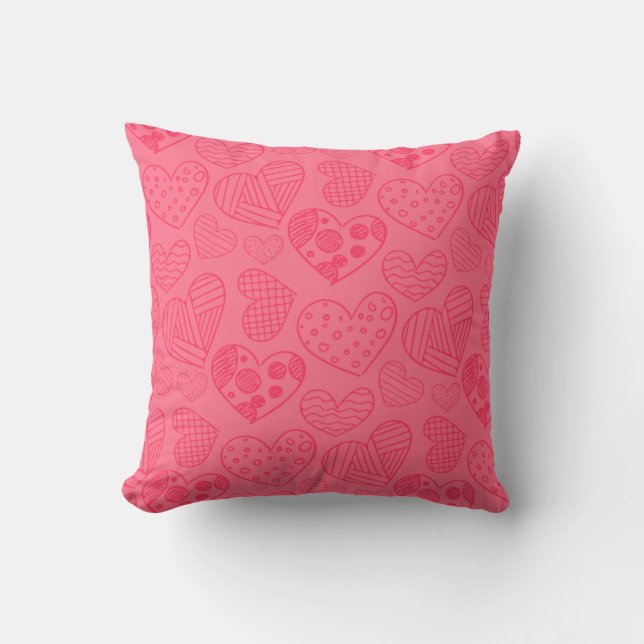 Pink Hearts Sketch Cushion (Front)