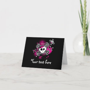 Pink Hearts Skull & Crossbones Fold Thank You Card