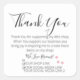 Pink Hearts Small Business Thank You  Square Sticker