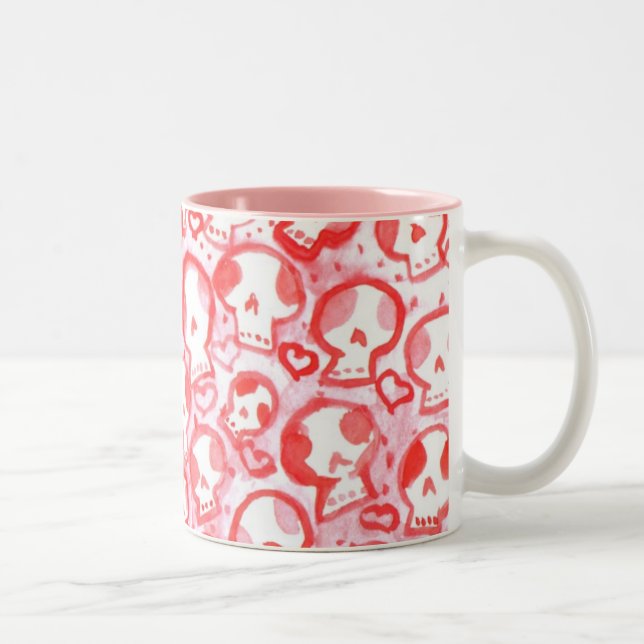 Pink Hearts & SugarSkulls Two-Tone Coffee Mug (Right)