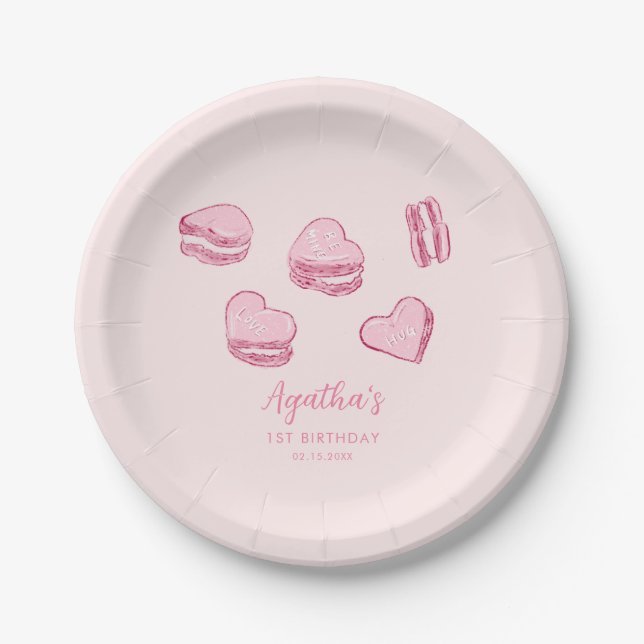 Pink Hearts Sweet Valentine Birthday Party Paper Plate (Front)