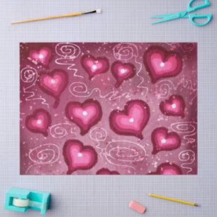 Pink Hearts Swirls Whimsical Pattern Decoupage Tissue Paper