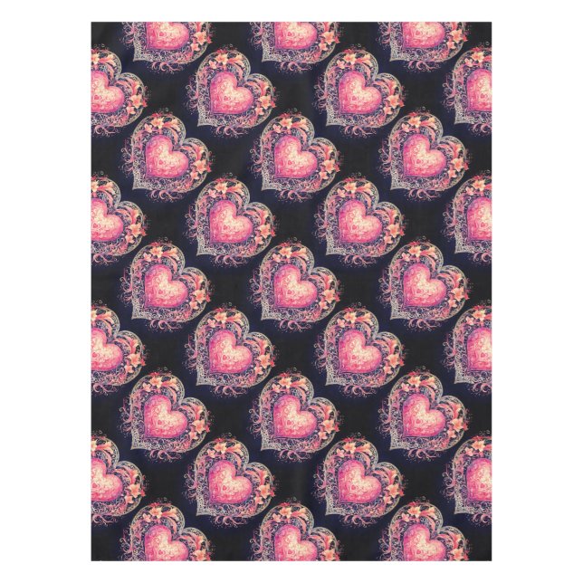 Pink Hearts  Tablecloth (Front)