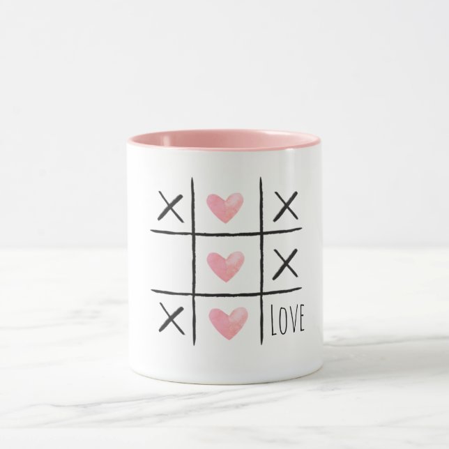 Pink Hearts Tic Tac Toe Love Mug (Center)