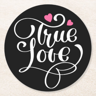 Pink Hearts Together Forever Wedding Bridal Shower Round Paper Coaster