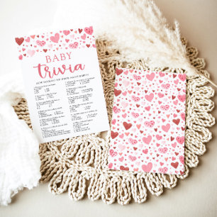 Pink Hearts Valentine Baby Trivia Baby Shower Game Invitation