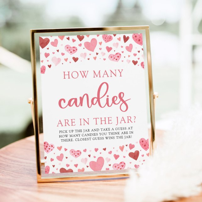 Pink Hearts Valentine How Many Candies Baby Shower Poster (Creator Uploaded)