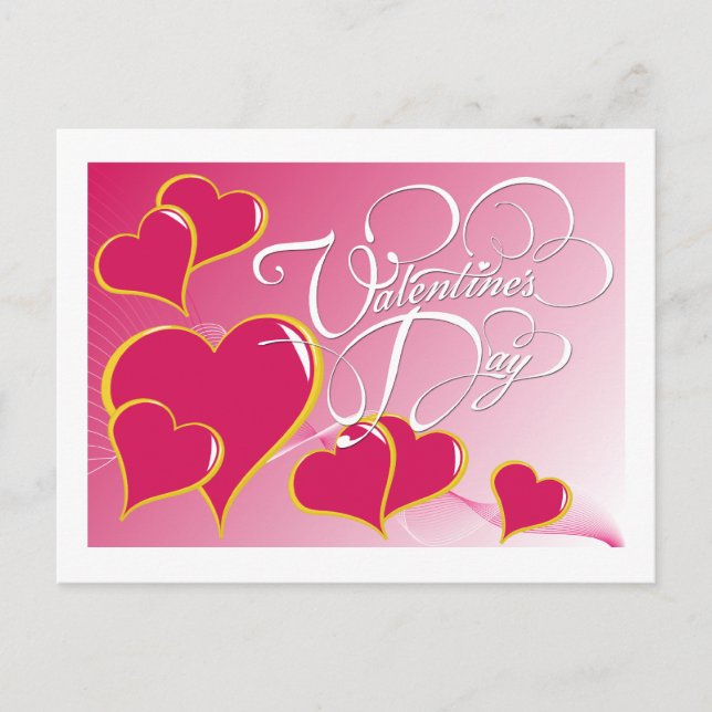 Pink Hearts Valentine Postcard (Front)