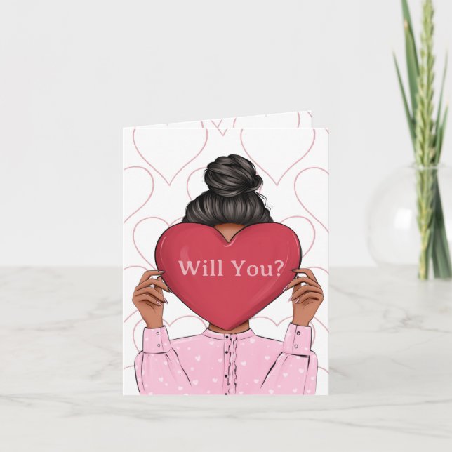 Pink Hearts Valentine's Bridesmaid Proposal Card (Front)