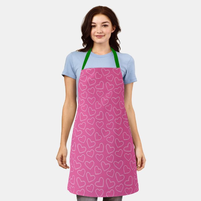 Pink Hearts Valentines Chef Apron (Worn)